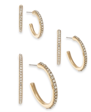 image of Inc Gold-Tone 3-Pc. Set Pave Hoop Earrings, Created for Macy-s
