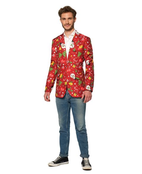 Мужская куртка Suitmeister Christmas Blazer - Festive Holiday Light Up X- Mas Jacket - Red with Print, цвет: Красный