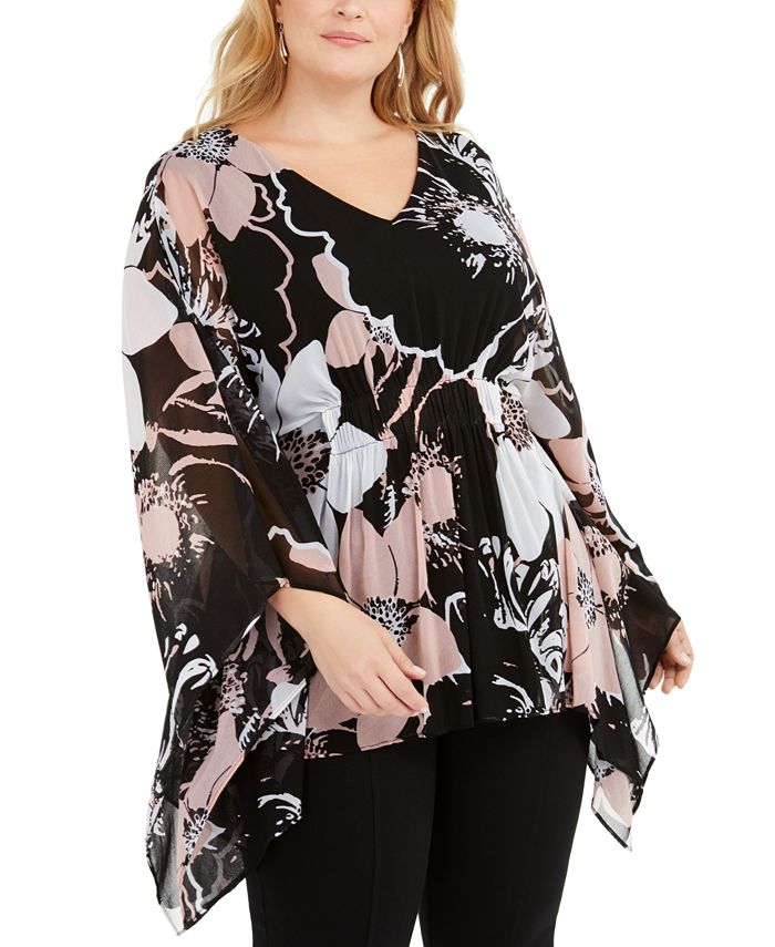 Alfani Plus Size Floral-Print Poncho Top, Created for Macy's & Reviews ...