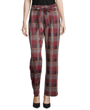 image of John Paul Richard Tie-Front Plaid Pull-On Pants