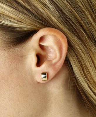 Modern Rectangle Stud Earrings Set in 14k Yellow Gold