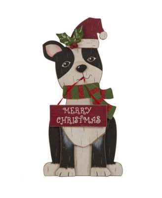 Glitzhome 16" H Wooden Dog Christmas Figurines Decor