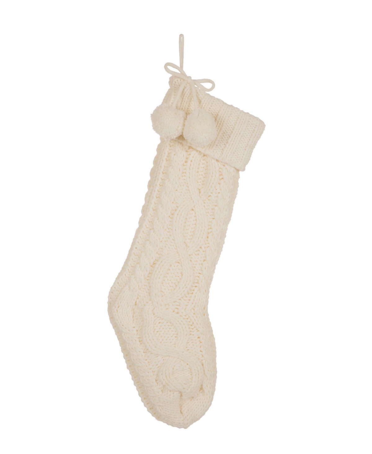 24" L Knitted Polyester Christmas Stocking with Pom Pom Ball - White