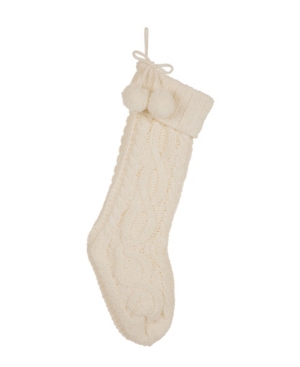 Glitzhome 24" L Knitted Polyester Christmas Stocking With Pom Pom Ball In White