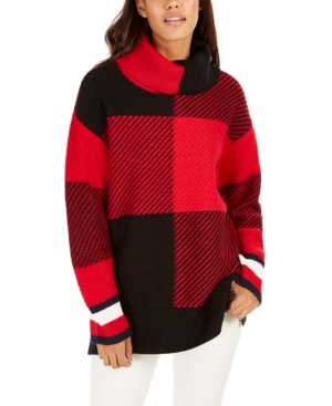 image of Tommy Hilfiger Cowlneck Plaid Sweater