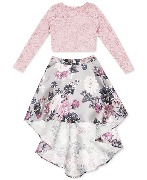 Speechless Big Girls 2 Pc Lace Floral Print High Low Dress