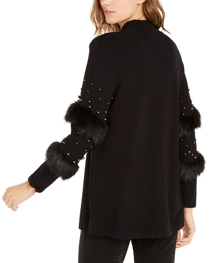 Alfani Womens Faux Fur Cuff Mock Neck Sweater Wine Size M