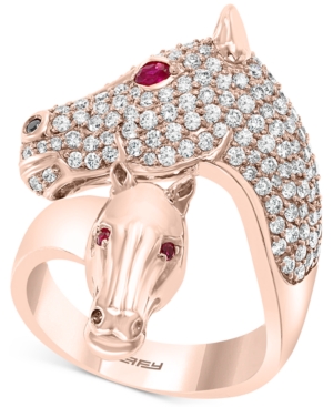 image of Effy Diamond (1-1/6 ct. t.w.) & Certified Ruby (1/10 ct. t.w.) Horse Ring in 14k Rose Gold