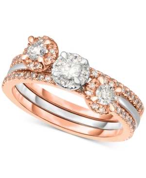 image of 3-Pc. Set Diamond Stack Rings (3/4 ct. t.w.) in 14k White Gold & Rose Gold