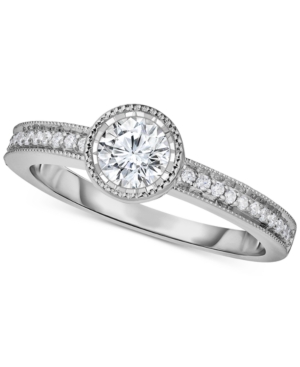 image of TruMiracle Diamond Milgrain Beaded Edge Engagement Ring (5/8 ct. t.w.) in 14k White Gold