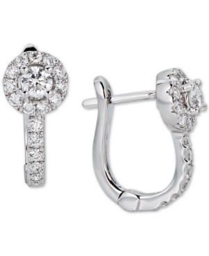 image of Diamond Halo Cluster Small Hoop Earrings (1/2 ct. t.w.) in 14k White Gold, .5