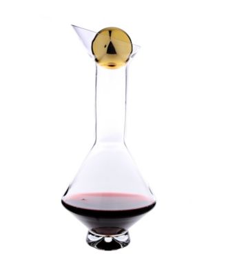 Glass Diamond Shaped Decanter with Gold Tone Reflection and Lid
