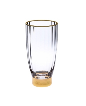 Shop Classic Touch Set Of 6 Straight Line Textured Water Tumblers With Vivid Gold Tone Base And Rim In Clear