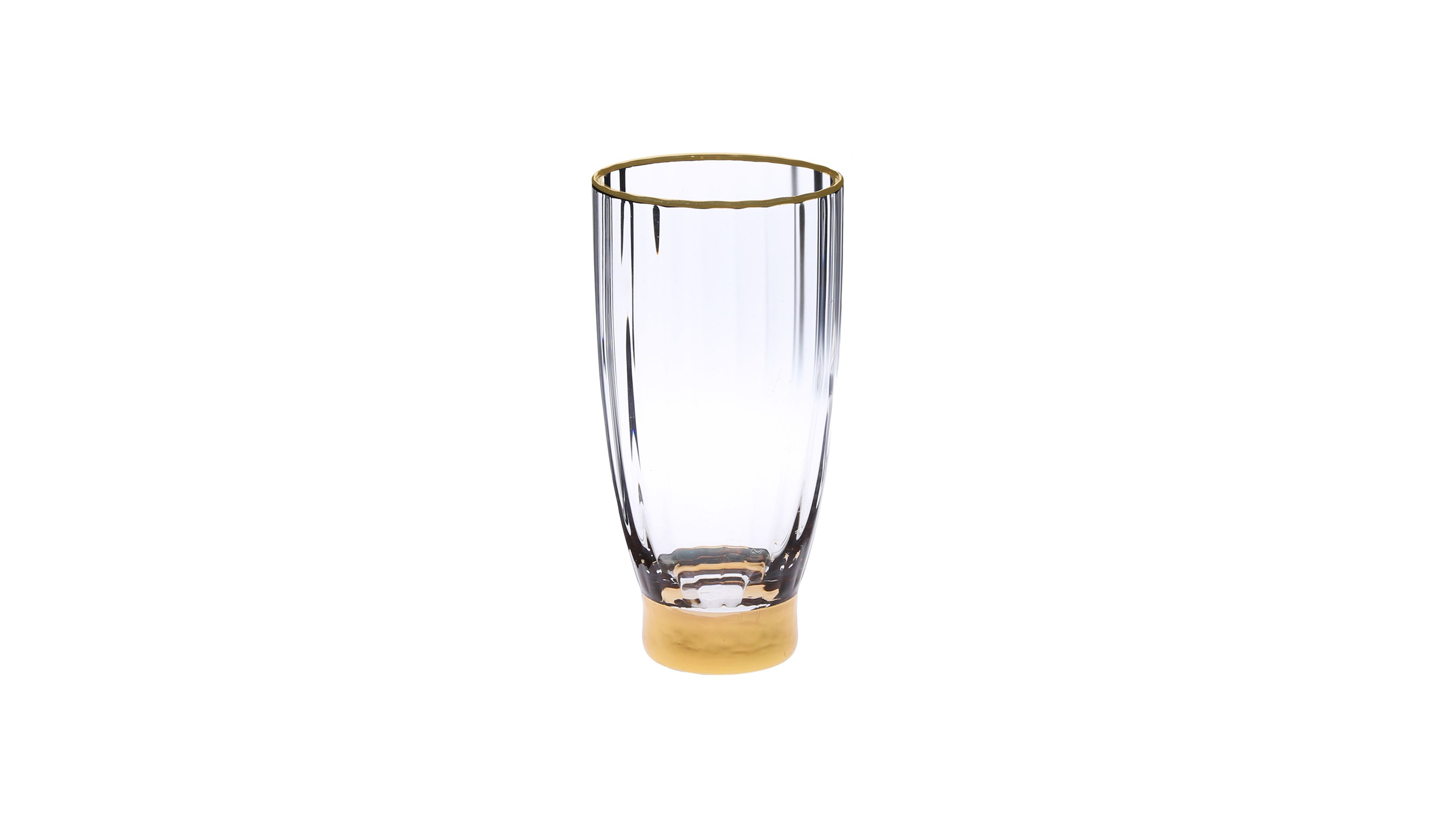 Classic Touch Set of 6 Straight Line Textured Water Tumblers with Vivid Gold Tone Base and Rim