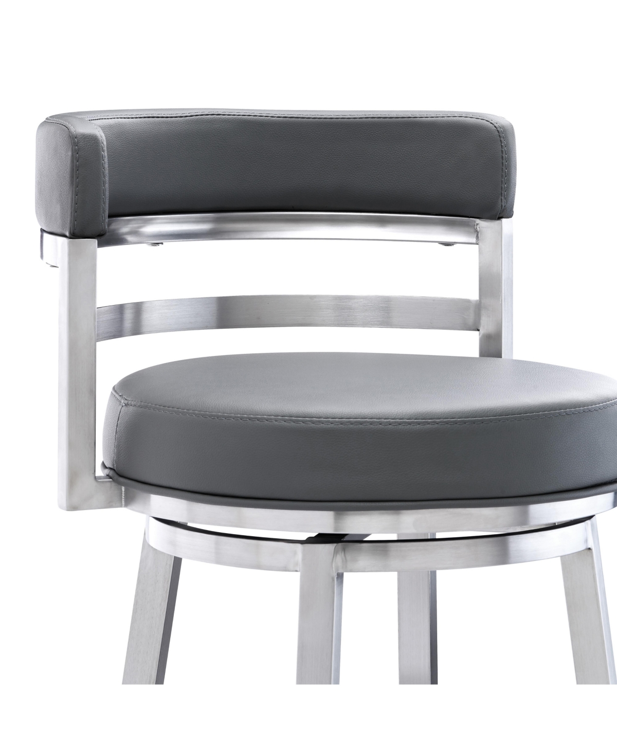 Armen Living Madrid 30" Bar Height Swivel Gray Artificial Leather And Brushed Stainless Steel Bar Stool In Gray