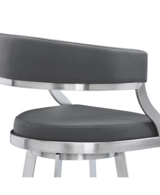 Saturn 30" Bar Height Swivel Gray Artificial leather and Brushed Stainless Steel Bar Stool