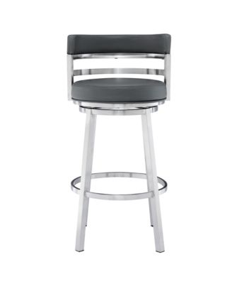 Madrid 30" Bar Height Swivel Gray Artificial leather and Brushed Stainless Steel Bar Stool