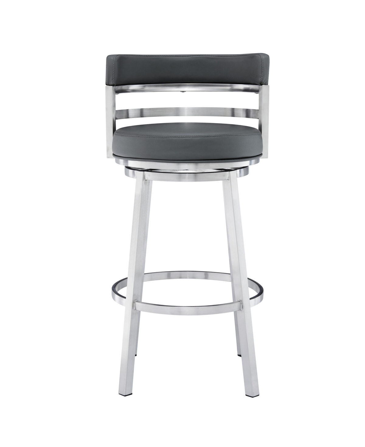 Armen Living Madrid 30" Bar Height Swivel Gray Artificial Leather And Brushed Stainless Steel Bar Stool In Gray