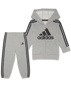 Adidas Originals Kids' Adidas Baby Boys & Girls Heathered Fleece Hoodie & Jogger Pants Set In Heathered Gray