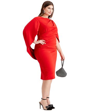 Betsy & Adam Plus Size Ruched Cape Dress - Macy's