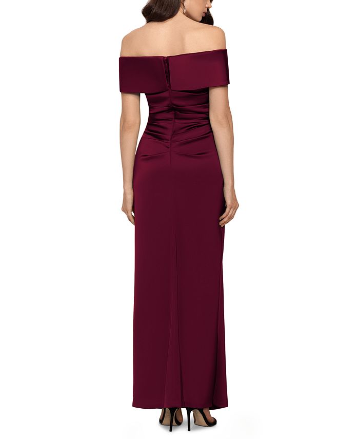 Betsy & Adam Off-The-Shoulder Satin Slit Gown - Macy's