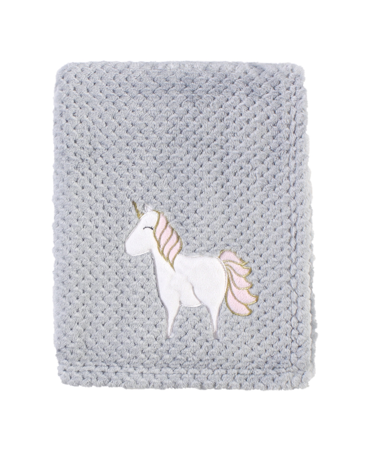 Hudson Baby Infant Girl Plush Waffle Blanket, Pink Unicorn, One Size - Light Gray