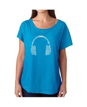 image of La Pop Art Women-s Dolman Cut Word Art Shirt - 63 Different Genres of Music