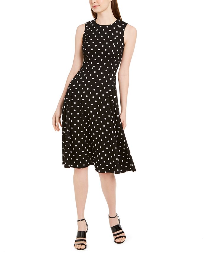 Calvin Klein Polka-Dot Fit & Flare Dress - Macy's