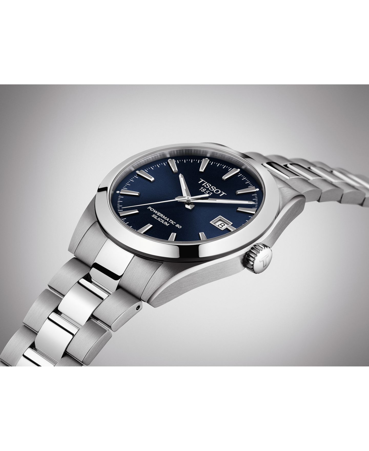 Мужские часы Tissot Swiss Automatic T-Classic Gentleman Powermatic 80 Silicium Stainless Steel Bracelet Watch 40mm — фото 9