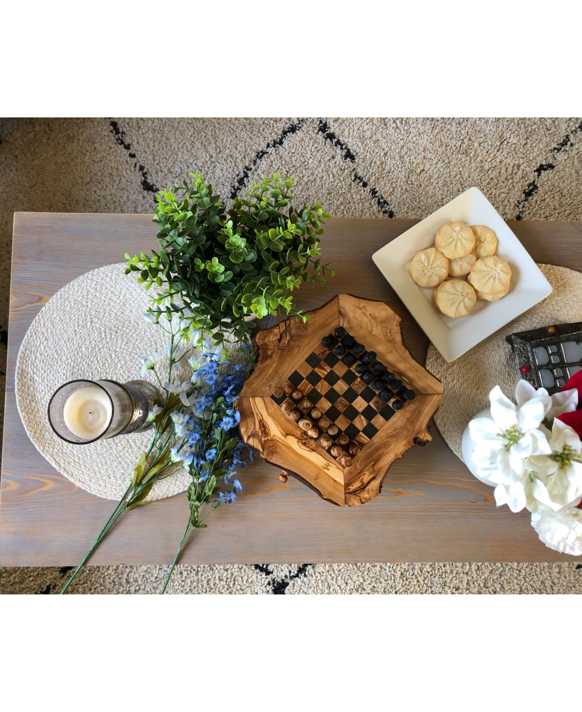 BeldiNest Olive Wood Chess Set Naturalist Live Edge 6 x 6