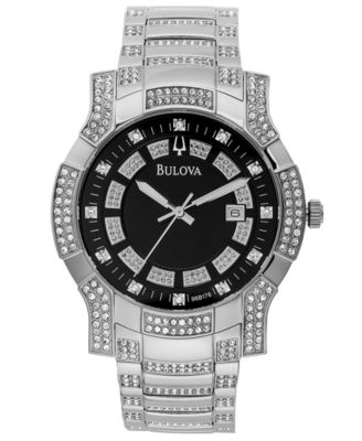Bulova - Men's Crystal Stainless Steel Bracelet Watch 42mm 96B176