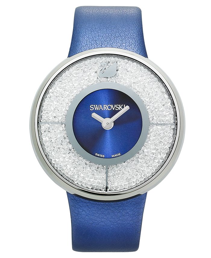 Swarovski Watch, Women's Swiss Crystalline Navy Calfskin Leather Strap ...