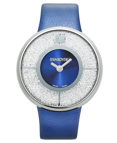 Swarovski Watch, Women's Swiss Crystalline Navy Calfskin Leather Strap 40mm