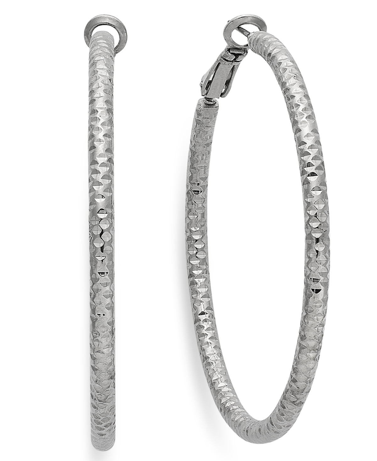Medium Textured Hoop Earrings, 2", Created for Macy's - Silver