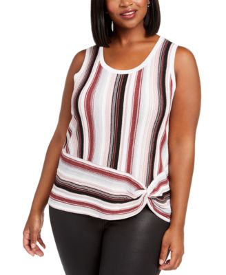 INC International Concepts - Plus Size Striped Side-Twist Sweater