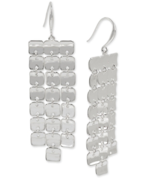 image of Robert Lee Morris Soho Silver-Tone Sculptural Square Fringe Statement Earrings