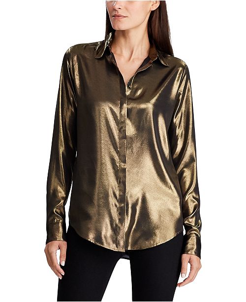 Lauren Ralph Lauren Metallic Satin Shirt Reviews Women Macy S