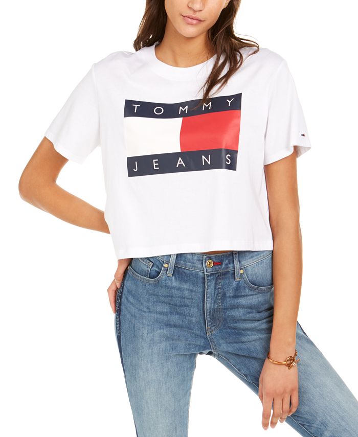 Tommy Jeans - Cotton Logo-Graphic Cropped T-Shirt
