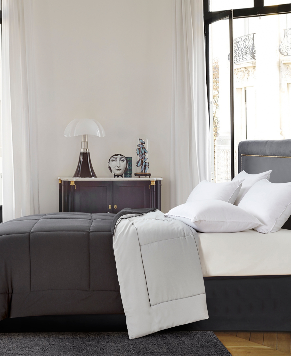 Royal Luxe Reversible Down Alternative Comforter, King, Exclusively At Macy's In Black,platinum