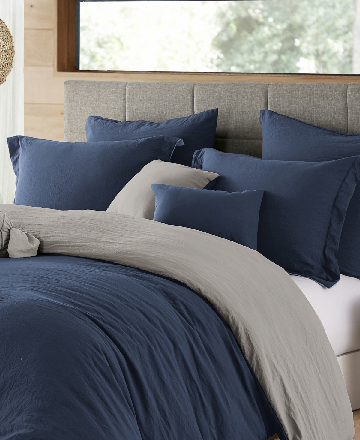 Macy's Cathay Home Inc. Ultra Soft Reversible Crinkle Duvet Cover Set, King/california King In Blue