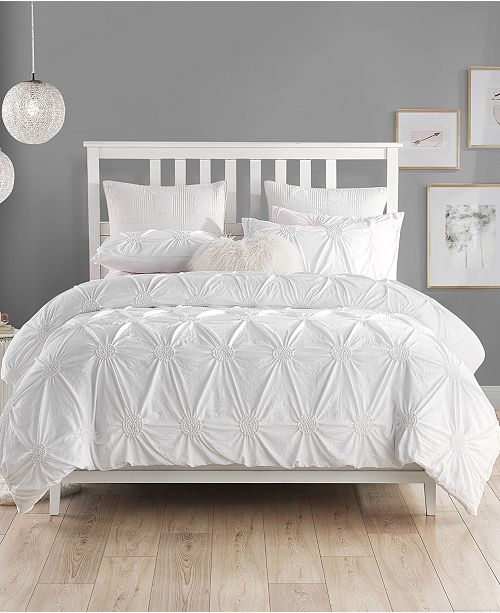 Cathay Home Inc Charming Ruched Rosette Duvet Cover Set Full