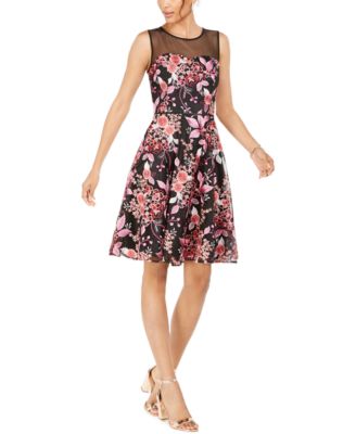 tahari floral embroidered dress