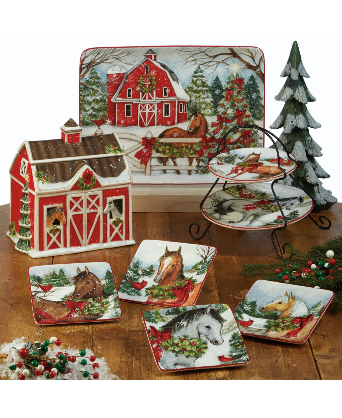 Certified International Christmas on the Farm Dessert Plates, Set of 4