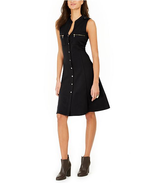 Ny Collection Petite Scuba Crepe Button Front Dress Reviews