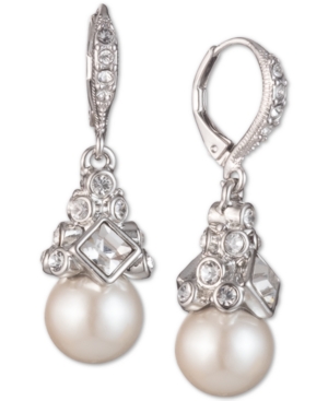 image of Givenchy Imitation Rhodium Crystal and Imitation Pearl Small Drop Earring