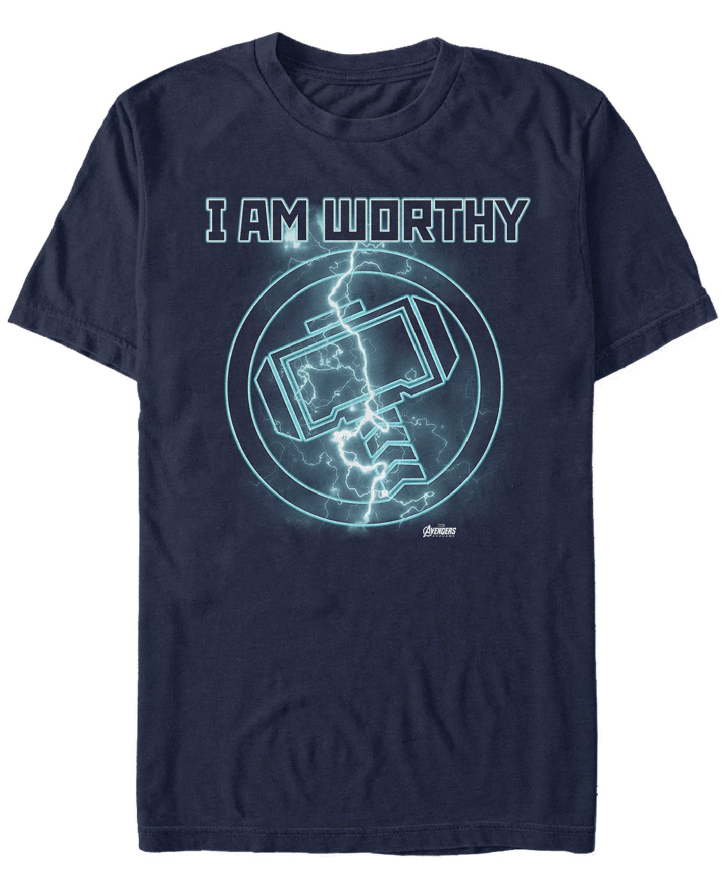 Мужская футболка Fifth Sun Marvel Avengers Endgame I Am Worthy Thor Lightning Logo, Short Sleeve, цвет: Тёмно-синий — фото 1