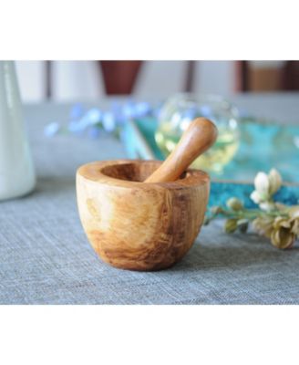 Olive Wood Flat Edge Pestle and Mortar