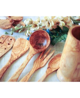 Set of 5 Wooden Kitchen Utensils Spoon Fork and Set of 2 Spatulats-Ladle