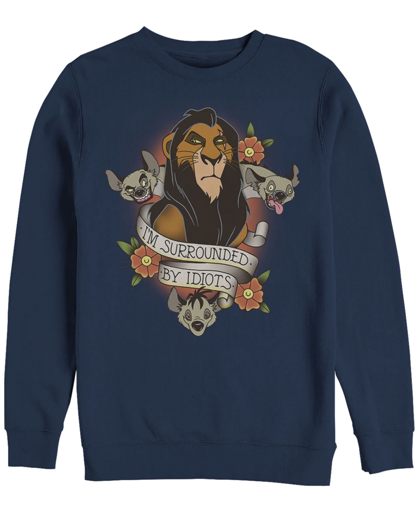 Мужские топы Fifth Sun Disney Lion King Scar Surrounded by Idiots Tattoo, Crewneck Fleece, цвет: Чёрный — фото 3
