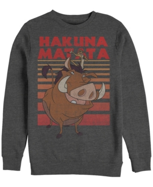 Disney Men's Lion King Timon Pumba Hakuna Matata Stripes Crewneck Fleece